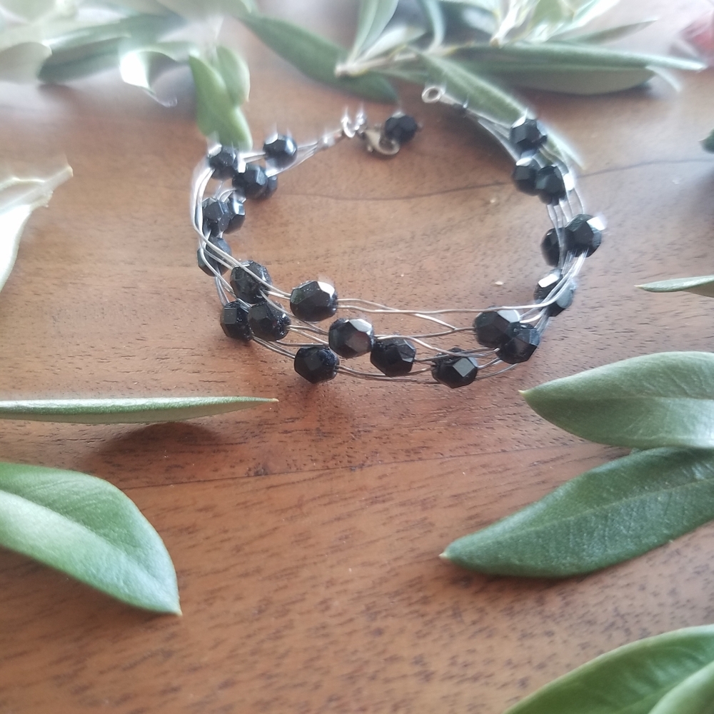 🌟2for$10 Silver multi strand wire black bracelet